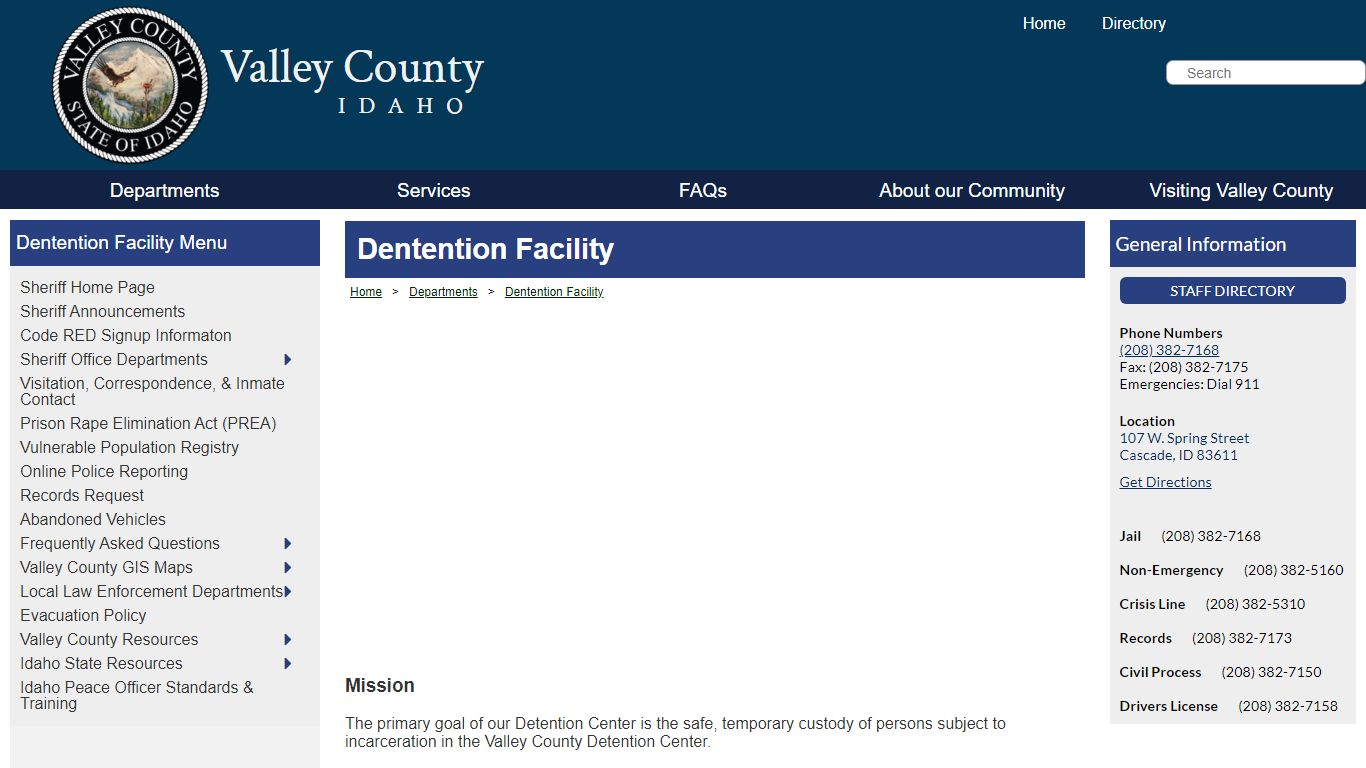 Official Website of Valley County, Idaho - Dentention Facility